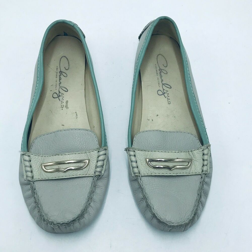 Charly Amar Women's 8.5M Driving Loafers Chrosewood Gray Green Slip On